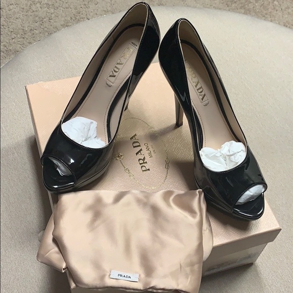 Prada Black Patent peep toe pumps size 37.5 - Picture 3 of 8